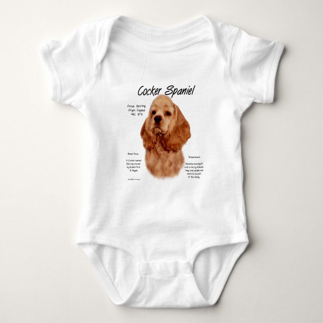 Body Para Bebê Design de História do Cocker Spaniel (vermelho) (Frente)