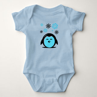Body Para Bebê Design de inverno com pinguim azul fofo e flocos d