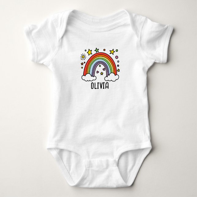 Body Para Bebê Design de Nome Personalizado Arco-íris Caprichoso (Frente)