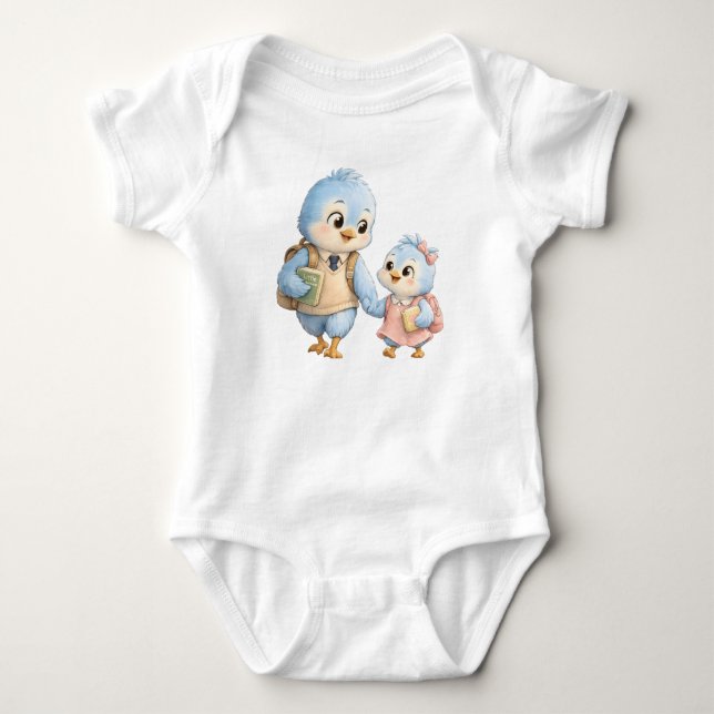 Body Para Bebê Design de Roupa de Bebê Irmãos Pássaros Fofos (Frente)