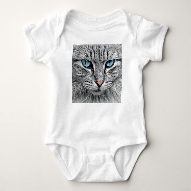 Body Para Bebê Design Fractal do rosto de gato (Frente)