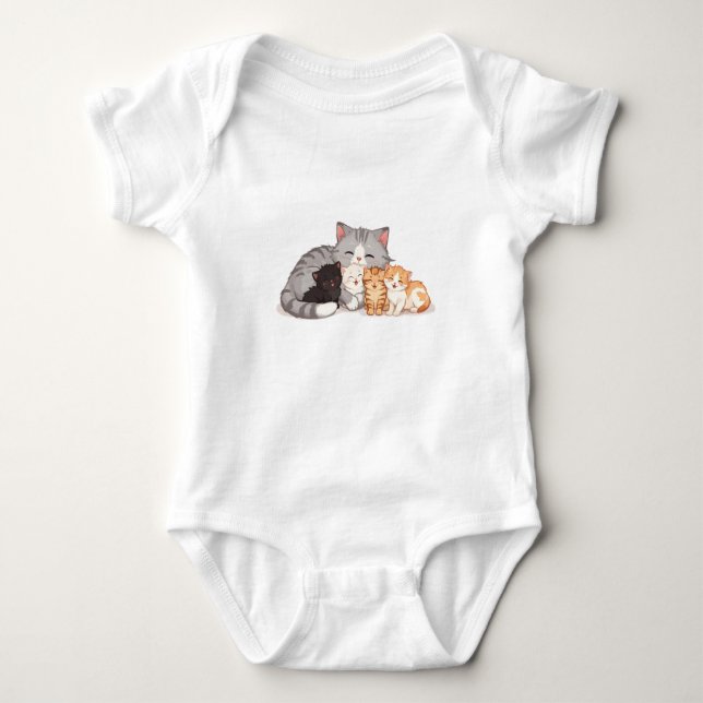 Body Para Bebê Design - Kitten Family Cuddle Portrait - T-Shirt  (Frente)