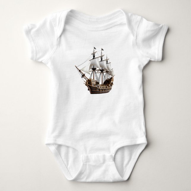 Body Para Bebê Detailed 3D Rendering of a Pirate Ship (Frente)