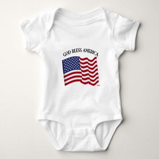 Body Para Bebê DEUS ABENÇOE A AMÉRICA com a bandeira dos EUA (Frente)