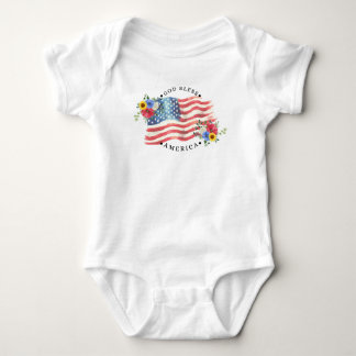 Body Para Bebê Deus Abençoe a América com Bandeira aquarela e Flo