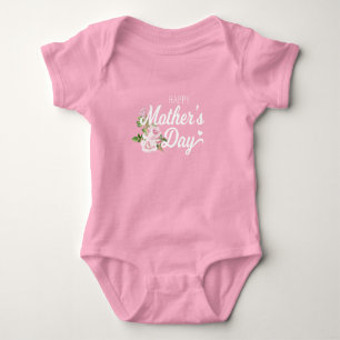 Body Para Bebê Dia de as mães Feliz com Rosas Rosa T-Shirt