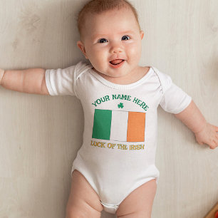 Body Para Bebê Dia de São Patrício Bandeira da Irlanda Nome Perso