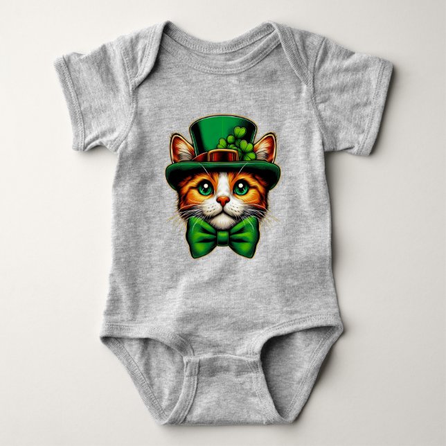 Body Para Bebê Dia de São Patrício, gato/gatinho (Frente)