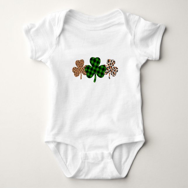 Body Para Bebê Dia de São Patrício Lucky Irish Green Xadrez Shamr (Frente)