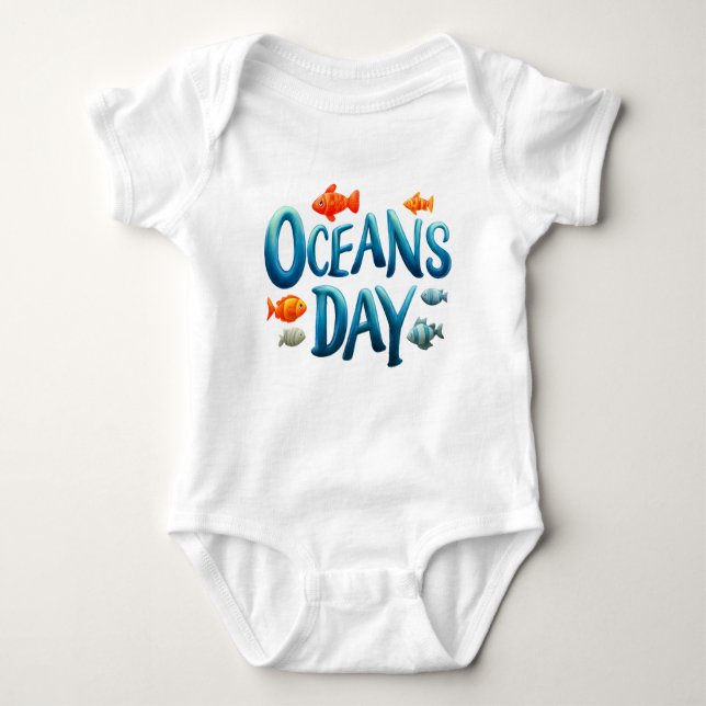 Body Para Bebê Dia Mundial dos Oceanos - Celebração do Dia dos Oc (Frente)