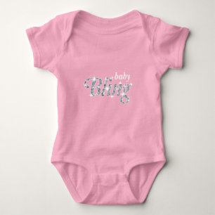 Body Para Bebê Diamante falsa na design cor-de-rosa 'baby Bling'