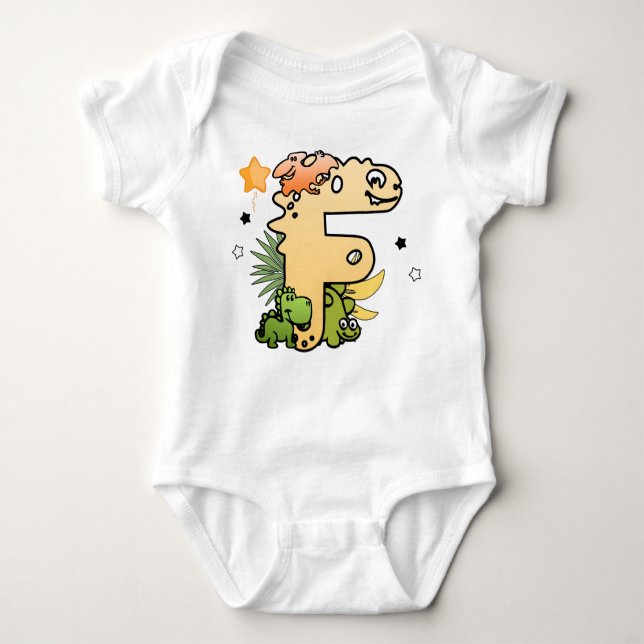 Body Para Bebê Dino Alphabet para Bebês com Nome Começando com F (Frente)