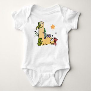 Body Para Bebê Dino Alphabet para Bebês com Nome Começando com L