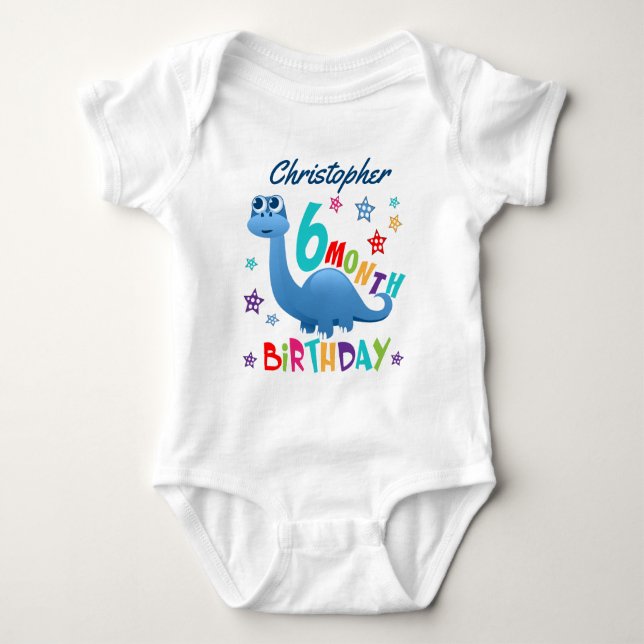Body Para Bebê Dinossauro Azul 6 Meses Aniversário (Frente)