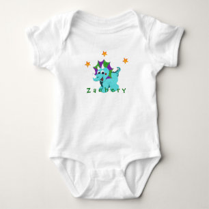 Body Para Bebê Dinossauro Azul Adorável Sorriso