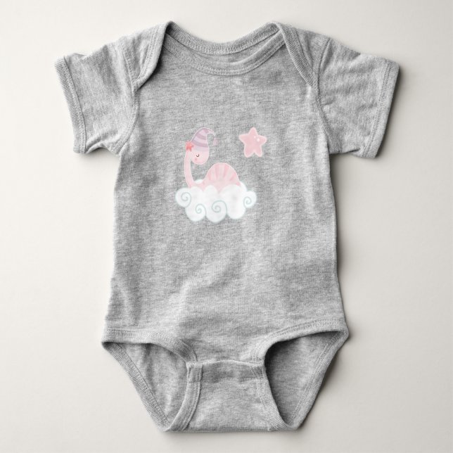 Body Para Bebê Dinossauro Bebê Rosa Dormindo Roupa-Vidro (Frente)