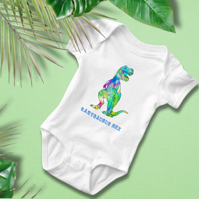 Body Para Bebê Dinossauro Bebê Tiranossauro Rex (Colorful dinosaur babysaurus Rex baby vest watercolor T-Rex )