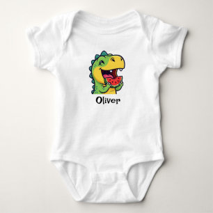 Body Para Bebê Dinossauro Feliz Comendo Melancia
