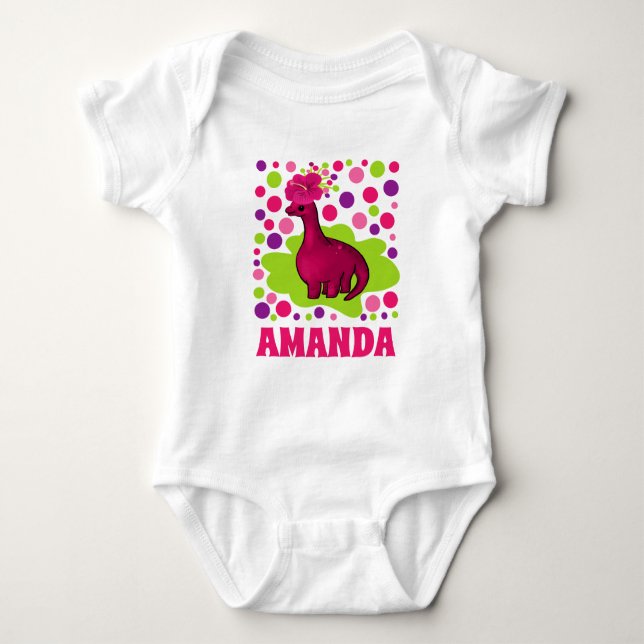 Body Para Bebê Dinossauro Floral Rosa Personalizado (Frente)