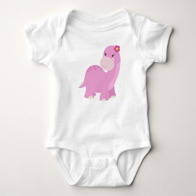 Body Para Bebê Dinossauro Fofo, Dinossauro Rosa, Dinossauro Menin (Frente)