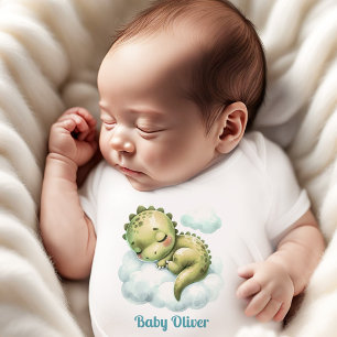 Body Para Bebê Dinossauro Gelado Azul Nome Verde Monograma