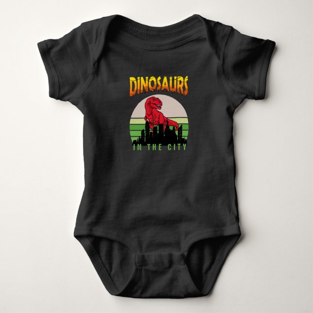 Body Para Bebê Dinossauro na Cidade | Design de Dinossauro (Frente)