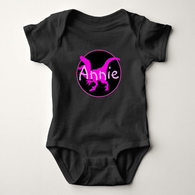 Body Para Bebê Dinossauro Rosa Personalizado  (Frente)