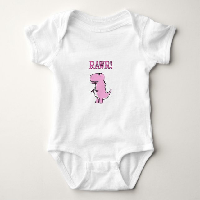 Body Para Bebê Dinossauro T-Rex, Cartoon Rosa, Bonito E Irritado (Frente)