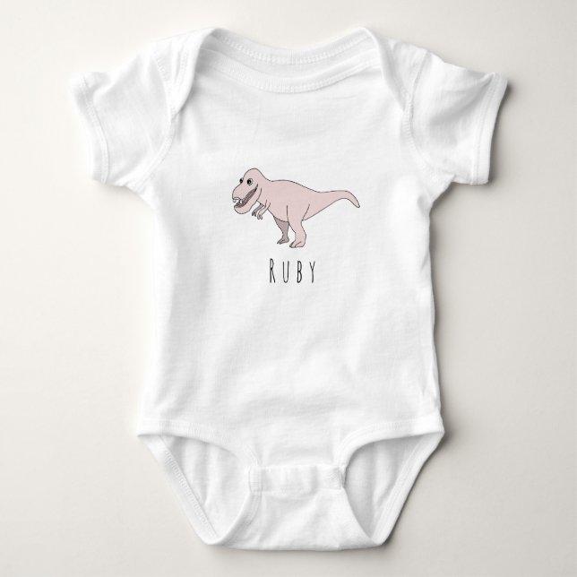 Body Para Bebê Dinossauro T-Rex, Rosa, Bebê (Frente)