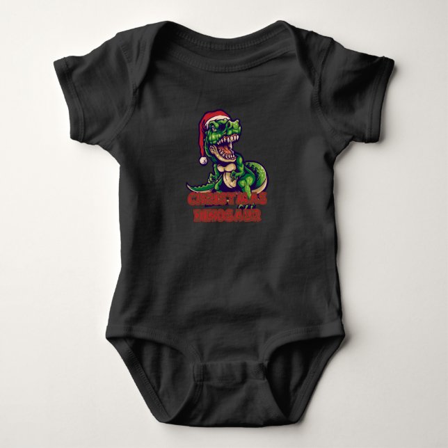 Body Para Bebê Dinossauro Verde de Natal | Design de Dinossauro (Frente)