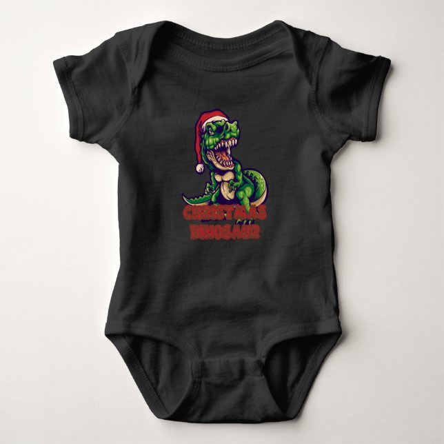 Body Para Bebê Dinossauro Verde de Natal | Dinossauro Design (Frente)