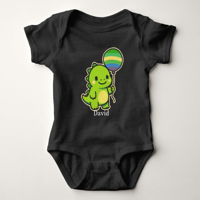 Body Para Bebê Dinossauro Verde Fofo com Balão - Crianças (Frente)