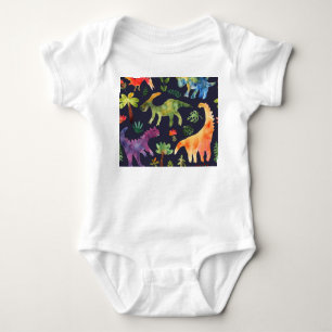 Body Para Bebê Dinossauros Florais: Design de Tecido de de Aquare