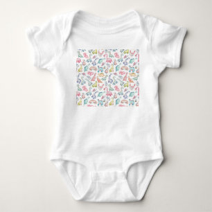 Body Para Bebê Dinossauros lindos, padrão de aquarela infantil.