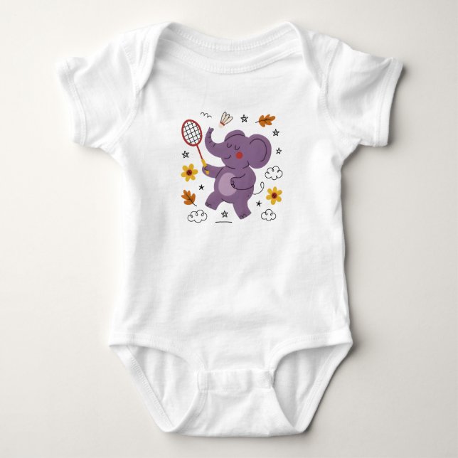 Body Para Bebê Diversão brincando com elefante bebê  (Frente)