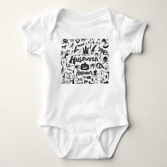 Body Para Bebê Diversão de Doodles Monstros do Dia das Bruxas (Frente)
