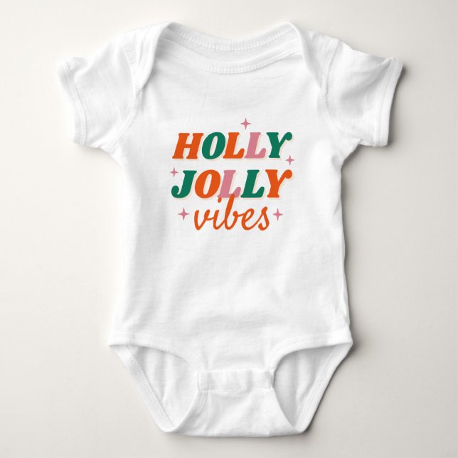 Body Para Bebê Diversão Holly Jolly Vibes Design de Natal (Frente)