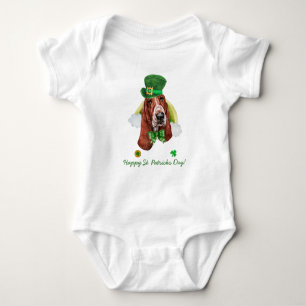 Body Para Bebê Divertido Basset Hound Dourado Dia de São Patrício