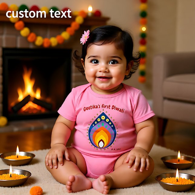 Body Para Bebê Diwali, 1rua do bebê, com estilo de nome personali (Baby's 1st Diwali with custom name,  Baby Bodysuit)