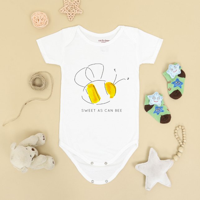 Body Para Bebê Doce como Abelha Bumble Bee Bee Bee Bodysim (Yellow watercolor bumble bee Sweet As Can Bee baby vest bodysuit.)