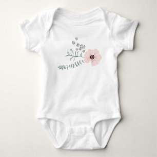 Body Para Bebê Doce Desenho Floral Rosa Cinza