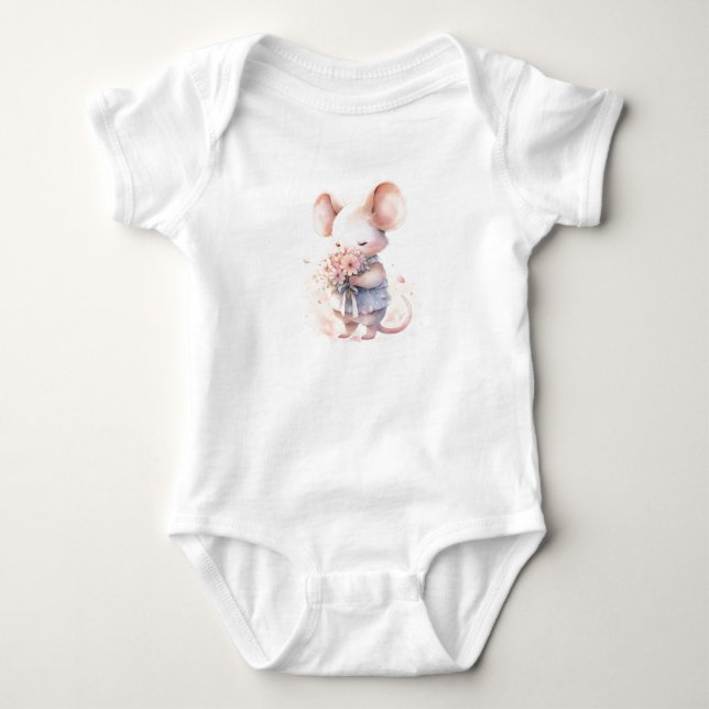 Body Para Bebê Doce Menino Rato Bebê com Flores  (Frente)