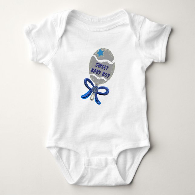 Body Para Bebê Doce Menino Silver Blue Rattle (Frente)