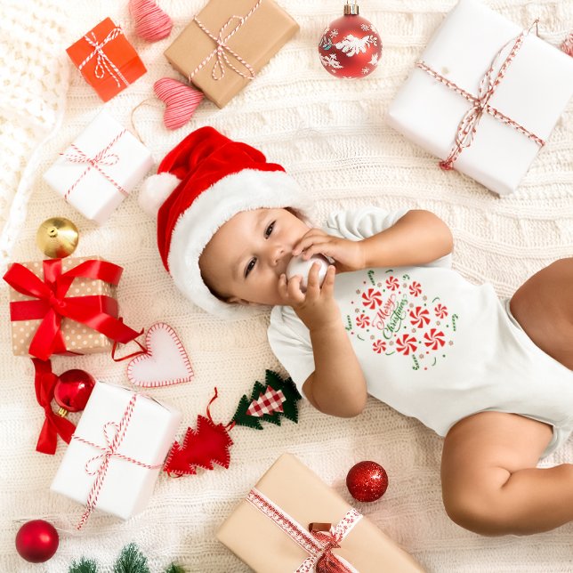 Body Para Bebê Doces de hortelã-pimenta de Natal (Criador carregado)