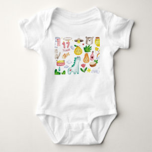 Body Para Bebê Dodles de aquarela Kawaii, pronto para autocolante