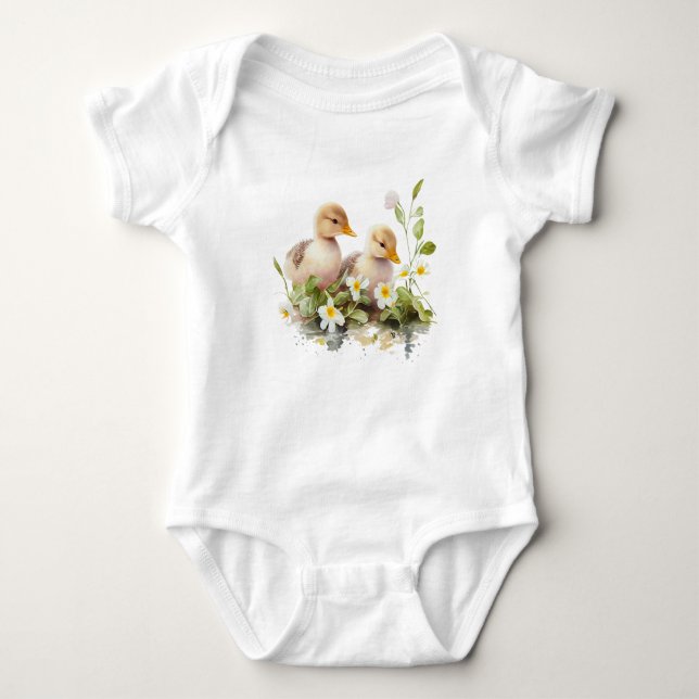 Body Para Bebê Dois Ducklings com Daisies (Frente)