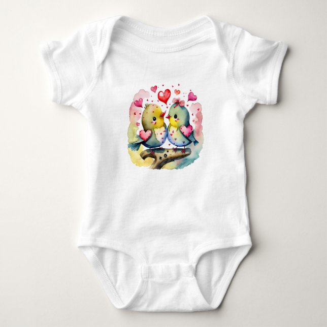 Body Para Bebê Dois Pássaros Bons no Amor (Frente)