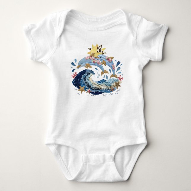 Body Para Bebê Dolphins de Colcha de Retalhos  (Frente)