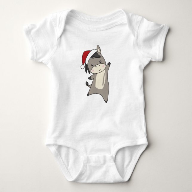 Body Para Bebê Donkey Christmas Donkeys Animais de inverno (Frente)
