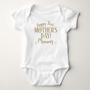 Body Para Bebê Dourada Tipografia de Mamãe Feliz Dia de as mães
